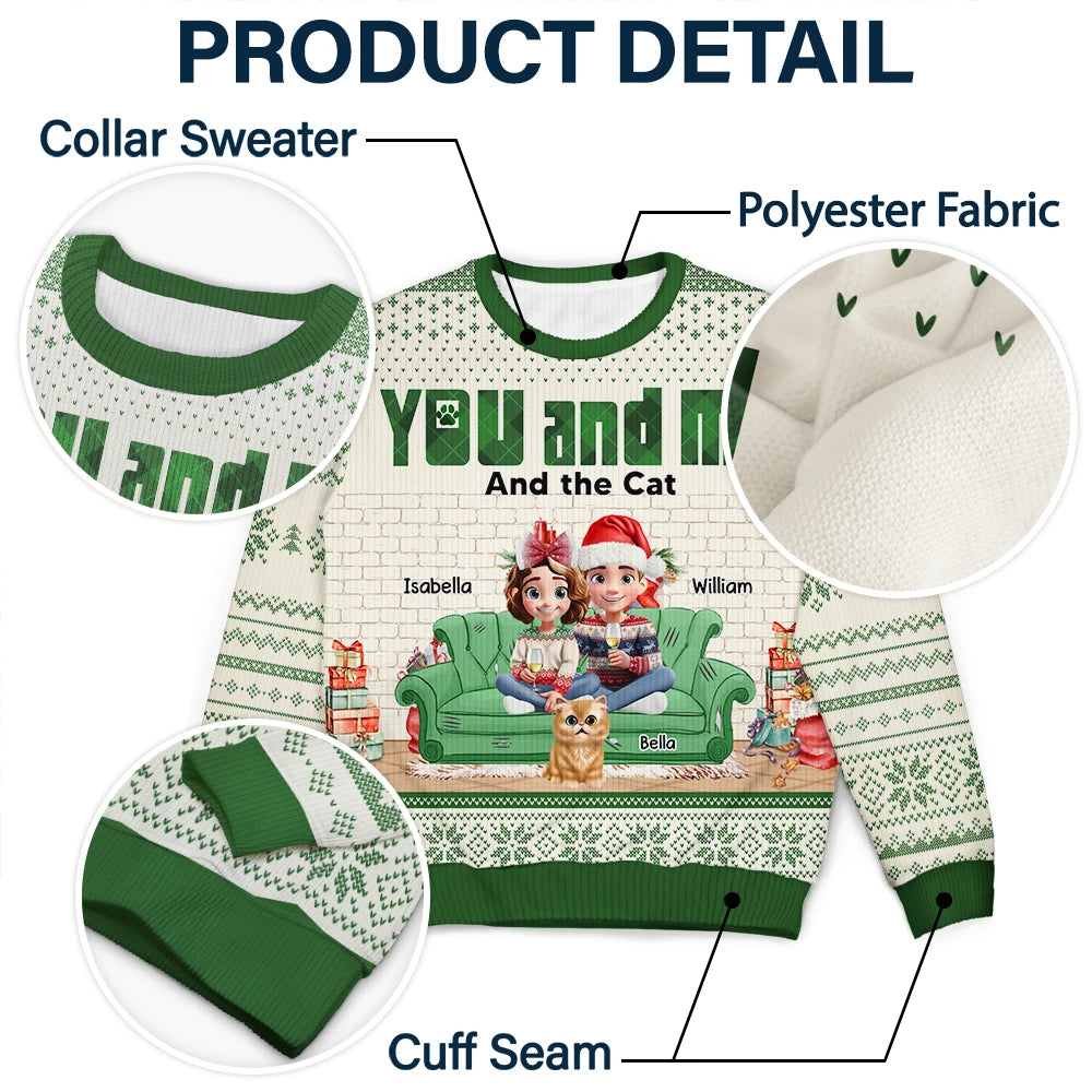 Pet Lovers,Pet Couple,Cat Lovers,Dog Lovers,Happy - You & Me And The Dogs 3D Effect - Personalized Unisex Ugly Sweater