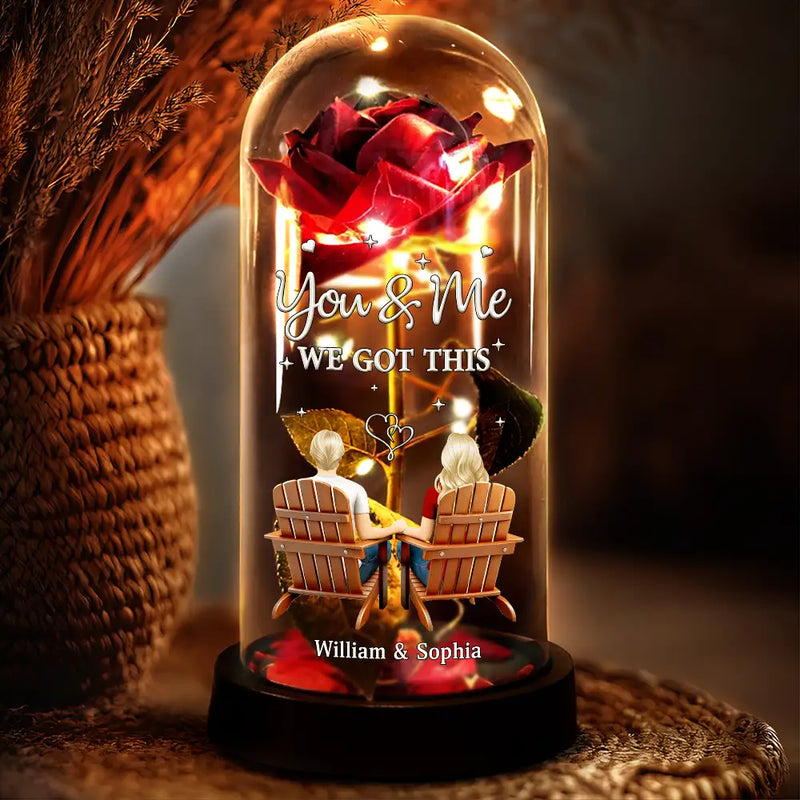 Gift For Couples, Gift For Husband, Gift For Wife, Gift For Boyfriend, Gift For Girlfriend, Love - You & Me We Got This - Personalized Everlasting Rose Dome Lamp
