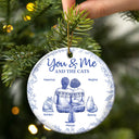 Cat Lovers, Pet Lovers, Happy, Cat Couple, Christmas - You & Me & The Cat Toile - Personalized Circle Ceramic Ornament