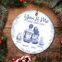 Cat Lovers, Pet Lovers, Happy, Cat Couple, Christmas - You & Me & The Cat Toile - Personalized Circle Ceramic Ornament