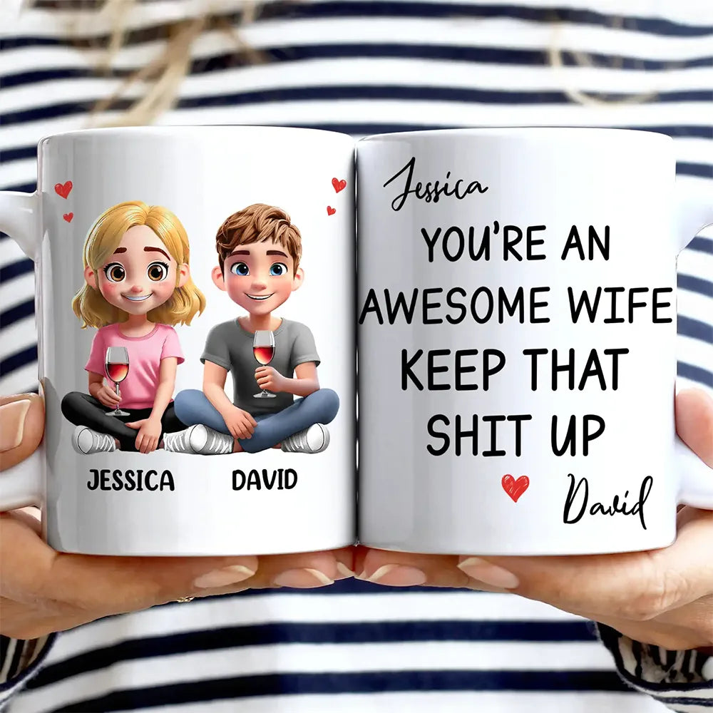 Gift For Couples,Gift For Husband,Gift For Wife,Gift For Boyfriend,Gift For Girlfriend,Happy - You're An Awesome Wife - Personalized Mug