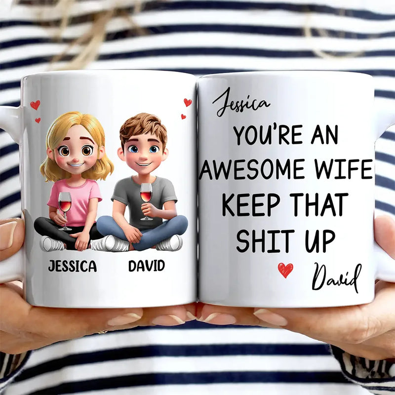 Gift For Couples,Gift For Husband,Gift For Wife,Gift For Boyfriend,Gift For Girlfriend,Happy - You're An Awesome Wife - Personalized Mug