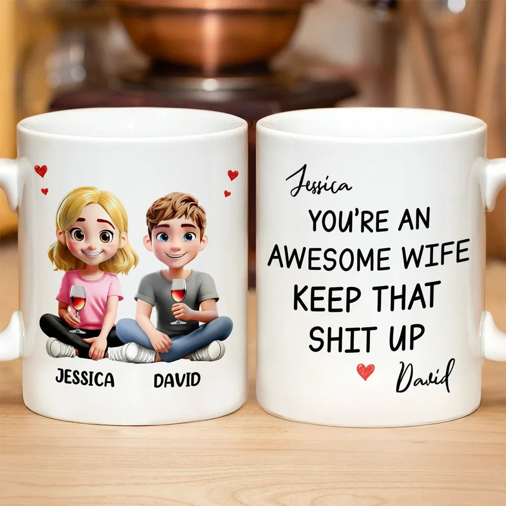 Gift For Couples,Gift For Husband,Gift For Wife,Gift For Boyfriend,Gift For Girlfriend,Happy - You're An Awesome Wife - Personalized Mug