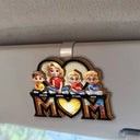 Gift For Mother,Love - Young Mother Daughter Son We Love You Mom 3D Cartoon - Personalized Custom Shaped Car Visor Clip
