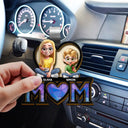 Gift For Mother,Love - Young Mother Daughter Son We Love You Mom 3D Cartoon - Personalized Custom Shaped Car Visor Clip