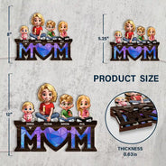 Gift For Mother, Love - Young Mother Daughter Son We Love You Mom 3D Cartoon - Personalized LED Light Wooden Plaque