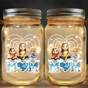 Gift For Mother, Love - Young Mother Daughter Son We Love You Mom 3D Cartoon - Personalized Mason Jar Light
