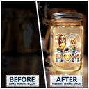 Gift For Mother, Love - Young Mother Daughter Son We Love You Mom 3D Cartoon - Personalized Mason Jar Light