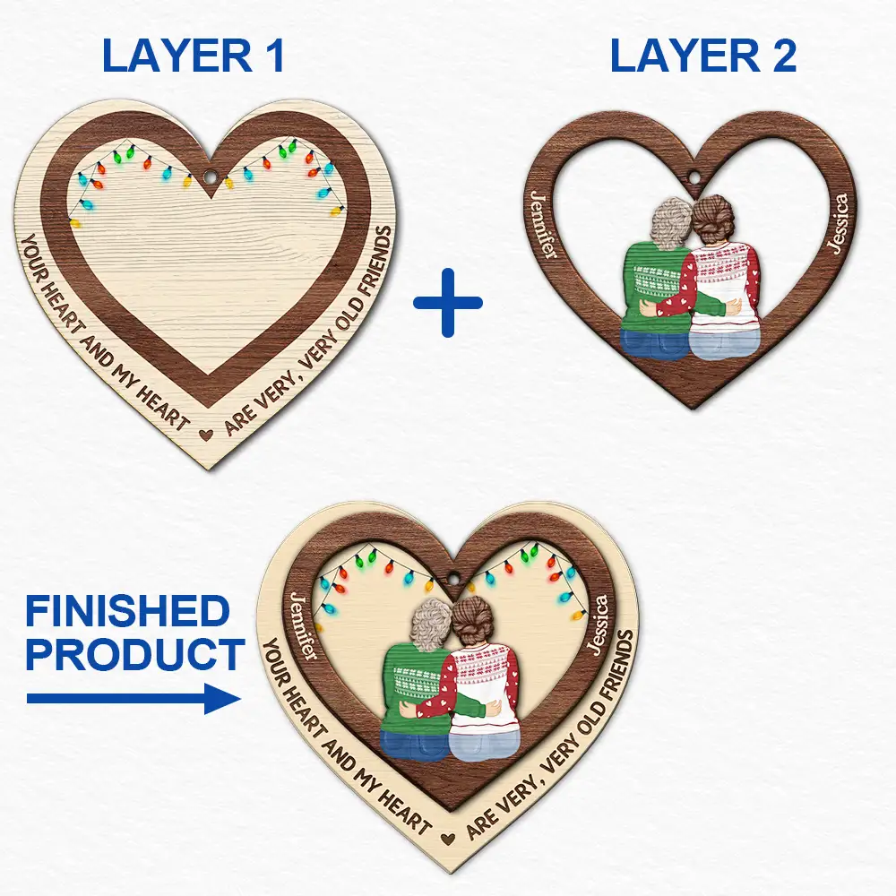 Gift For Bestie,Old Best friends,Love,Christmas - Your Heart And My Heart - Personalized 2-Layered Wooden Ornament