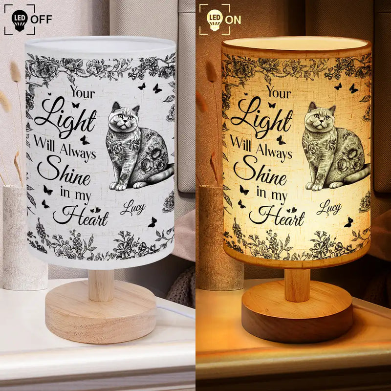 Love, Dog Lovers, Pet Lovers, Cat Lovers, Memorial - Your Light Will Always Shine In My Heart Memorial Dog Cat - Personalized Fabric Lamp