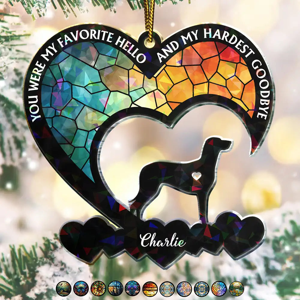 Sad,Memorial,Dog Lovers,Pet Lovers,Christmas - Your Were My Favorite Hello Dog Memorial - Personalized Holographic Acrylic Ornament