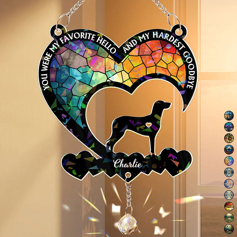 Sad, Memorial, Dog Lovers, Pet Lovers - Your Were My Favorite Hello Dog Memorial - Personalized Rainbow Suncatcher With Crystal Ball Prism