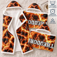 Christmas,Football,Gift For Kids,Happy,Icon - Youth Athlete Gift For Boys - Personalized Fire And Lightning Sports Ball Wearable Hooded Blanket