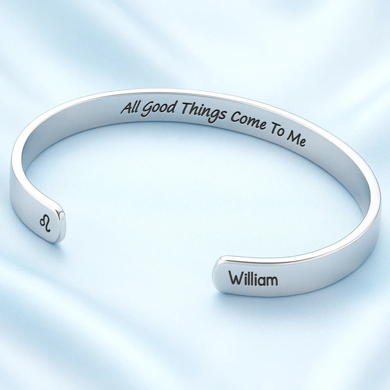 Gift For Yourself,Gift For Women,Gift For Sisters,Gift For Bestie,Love,Gift For Daughter - Zodiac Sign Manifestation Message - Personalized Bangle Bracelet Cuff