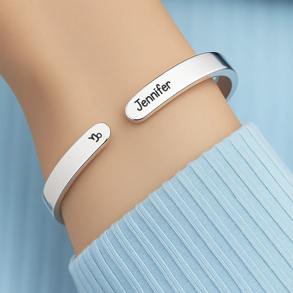 Gift For Yourself,Gift For Women,Gift For Sisters,Gift For Bestie,Love,Gift For Daughter - Zodiac Sign Manifestation Message - Personalized Bangle Bracelet Cuff