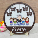 Grand-mère, maman, petits-enfants, papillons - Cadeau pour maman, grand-mère - Plaque en bois personnalisée à 2 couches avec support 