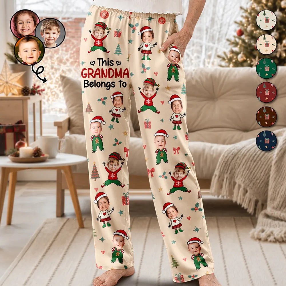 Christmas Gift For Grandma Nana - Personalized Custom Photo Kids Names Stick Figures Pajama Pants