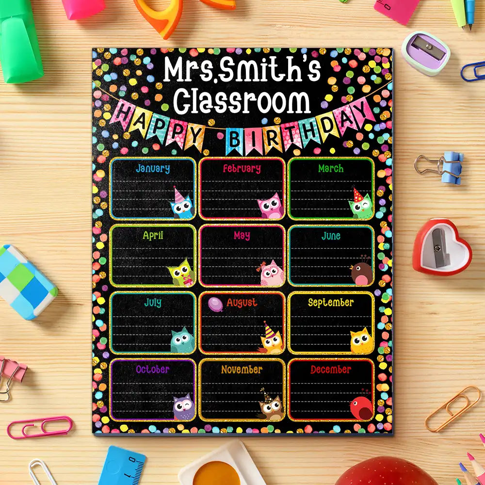 Teacher,Happy - Teacher Classroom Cute Birthday Month Board - Personalized School Sign