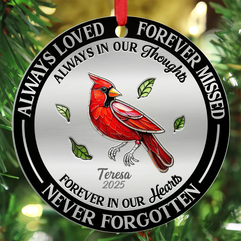 Memorial, Love, Christmas - Memorial Always Loved Never Forgotten Gemstone Effect - Personalized Metal Ornament