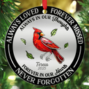 Memorial, Love, Christmas - Memorial Always Loved Never Forgotten Gemstone Effect - Personalized Metal Ornament