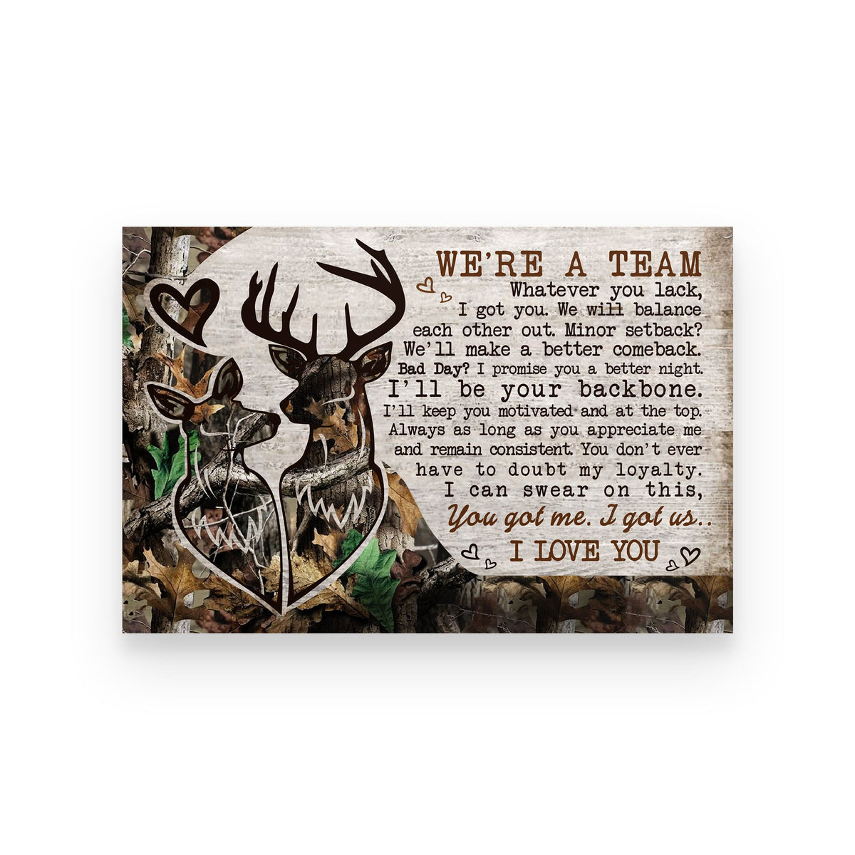 Personalized Deer Couple Camo We're A Team Poster