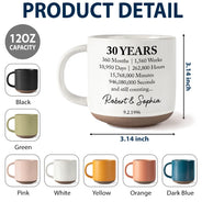 Anniversary,Art Design,Custom Photo,Gift For Couples,Old Couples,Photo - Vivid Watercolor Art,Romantic - Anniversary Gift For Couples - Personalized Custom Photo Watercolor Names Year Counting Time Together Pottery Mug