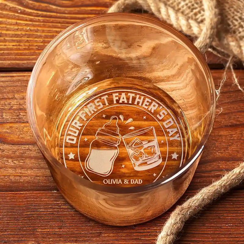 New Dad,New Mom,New baby,Gift For Father,Funny - Our First Father's Day Together - Personalised Engraved Whisky Glass