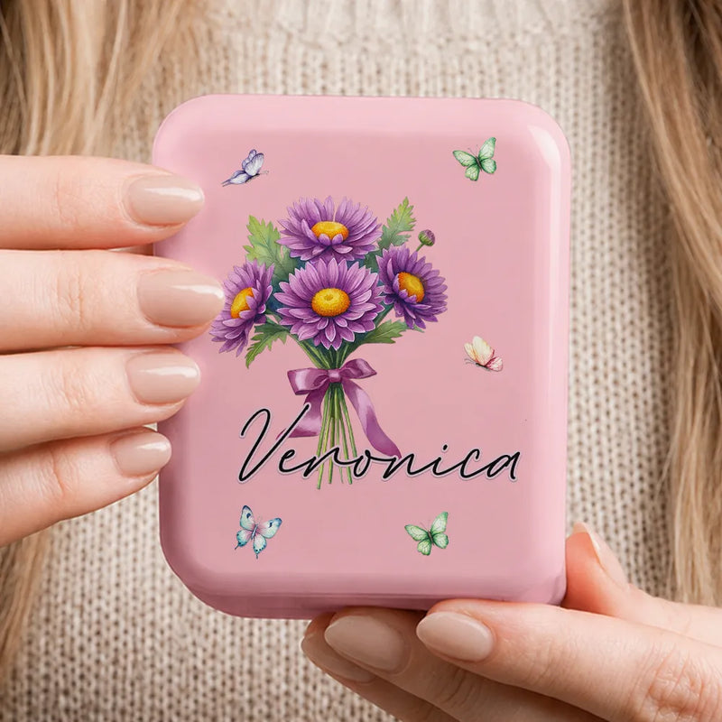 Gift For Yourself,Gift For Women,Confident,Icon - Watercolor Birth Flower Custom Name For Her, Daughter, Mom, Besties - Personalized LED Compact Mirror