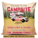 Camping Flamingo Bestie Welcome To Our Campsite Custom Pillow, Personalized Camping Gift