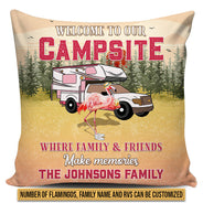 Camping Flamingo Bestie Bienvenue sur notre camping Oreiller personnalisé, cadeau de camping personnalisé