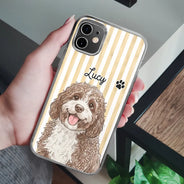 Custom Photo,Art Design,Pet Lovers,Adorable,Photo - Colored Pencil  - Custom Photo Colored Pencil Sketch Cute Dog Cat Stripe Pattern - Personalized Clear Phone Case