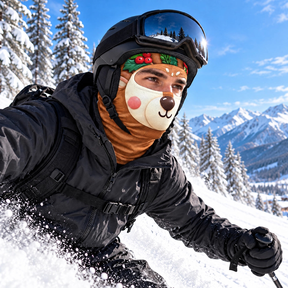 Christmas, Humorous, Icon, Skiing, Top Market - Winter Skiing Gag Gift For Friends, Family Matching Gear - Personalized 3D Realistic Christmas Funny Face Balaclava Face Mask