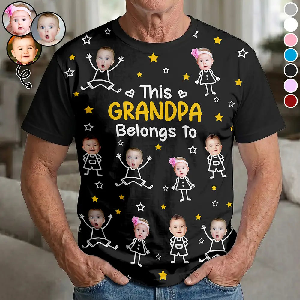 Gift For Grandma,Gift For Mother,Love,Stick Figure - Custom Photo This Grandpa Grandma Dad Mom Belongs To Kids Pet - Personalized Full Print T Shirt