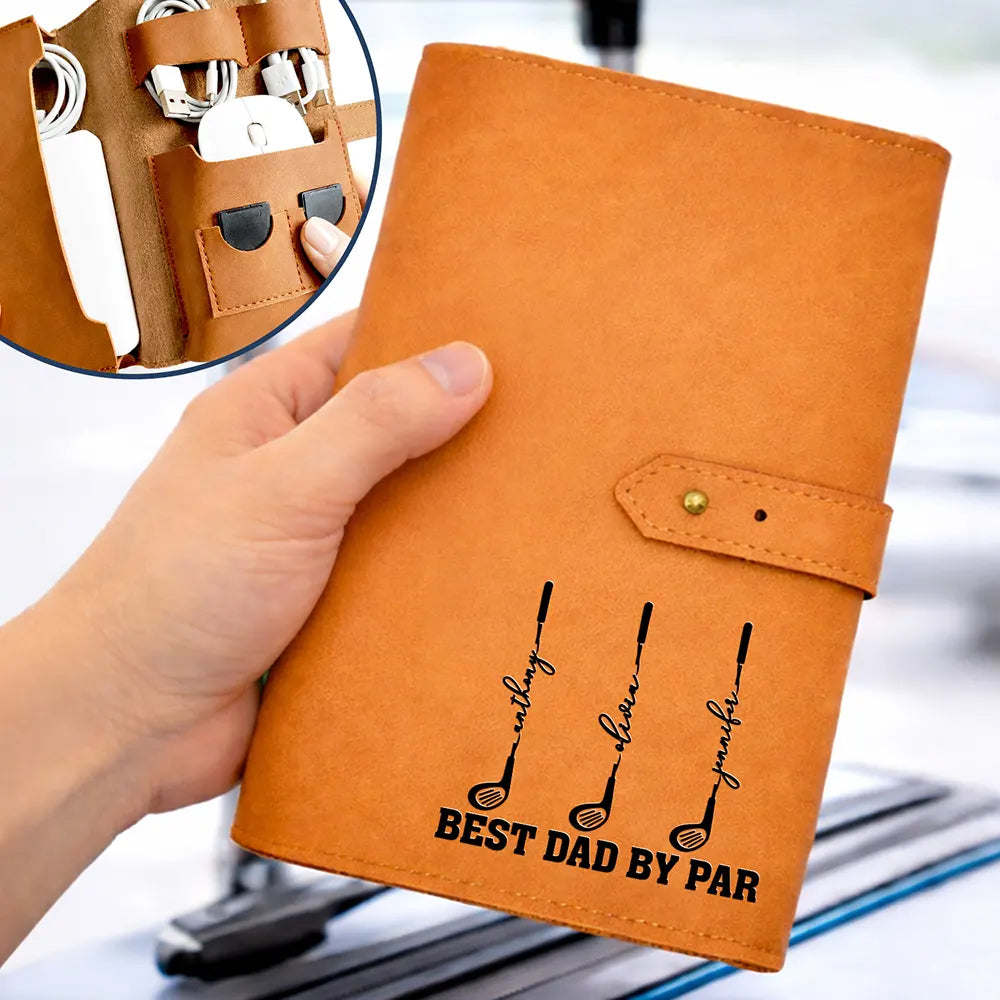 Best Dad Grandpa By Par Golf Clubs - Personalized Leather Cable Bag