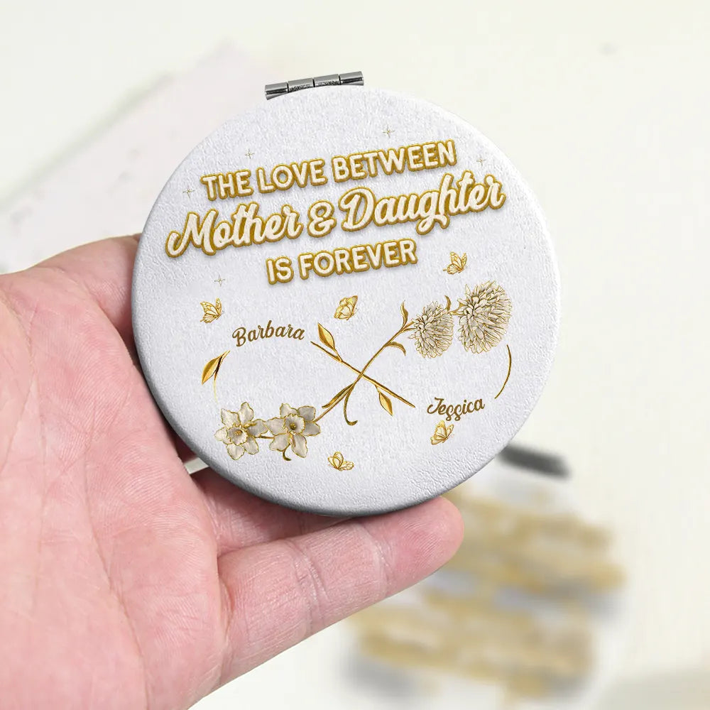 Mom - Daughters (Adult),Mom - Daughters (Young),Gift For Daughter,Love - Mom And Daughter Forever Linked Together - Personalized Circle Compact Mirror