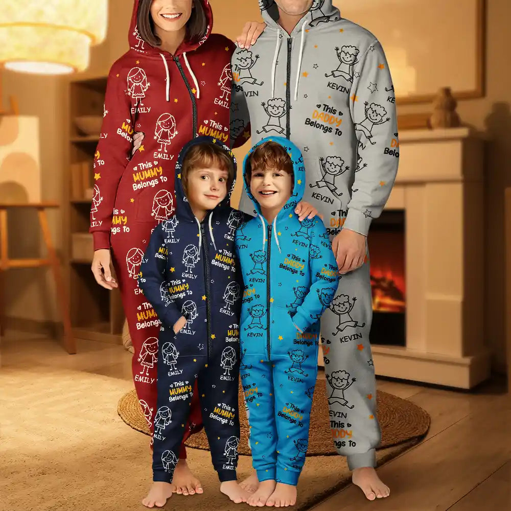 Gift For Grandparents, Gift For Grandpa, Gift For Grandma, Gift For Mother, Gift For Father, Happy, Christmas - This Grandpa Grandma Belongs To Kids Pet - Personalized Overall Onesie Hooded Jumpsuit