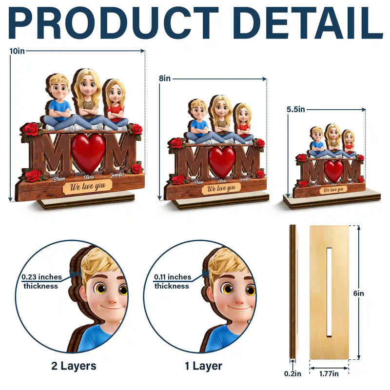 Gift For Mother,Mom - Children,Happ - Mother & Children Forever Linked Together - Personalized Custom Shaped 2-Layered Wooden Plaque