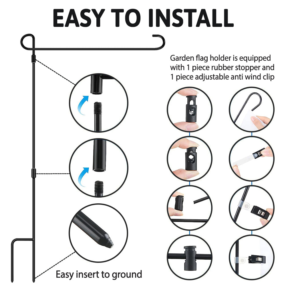 Support de jardin avec butées et clips, mât de drapeau de jardin résistant aux intempéries, support de panneau en métal extérieur, support pour drapeau de jardin extérieur, panneau en métal vertical