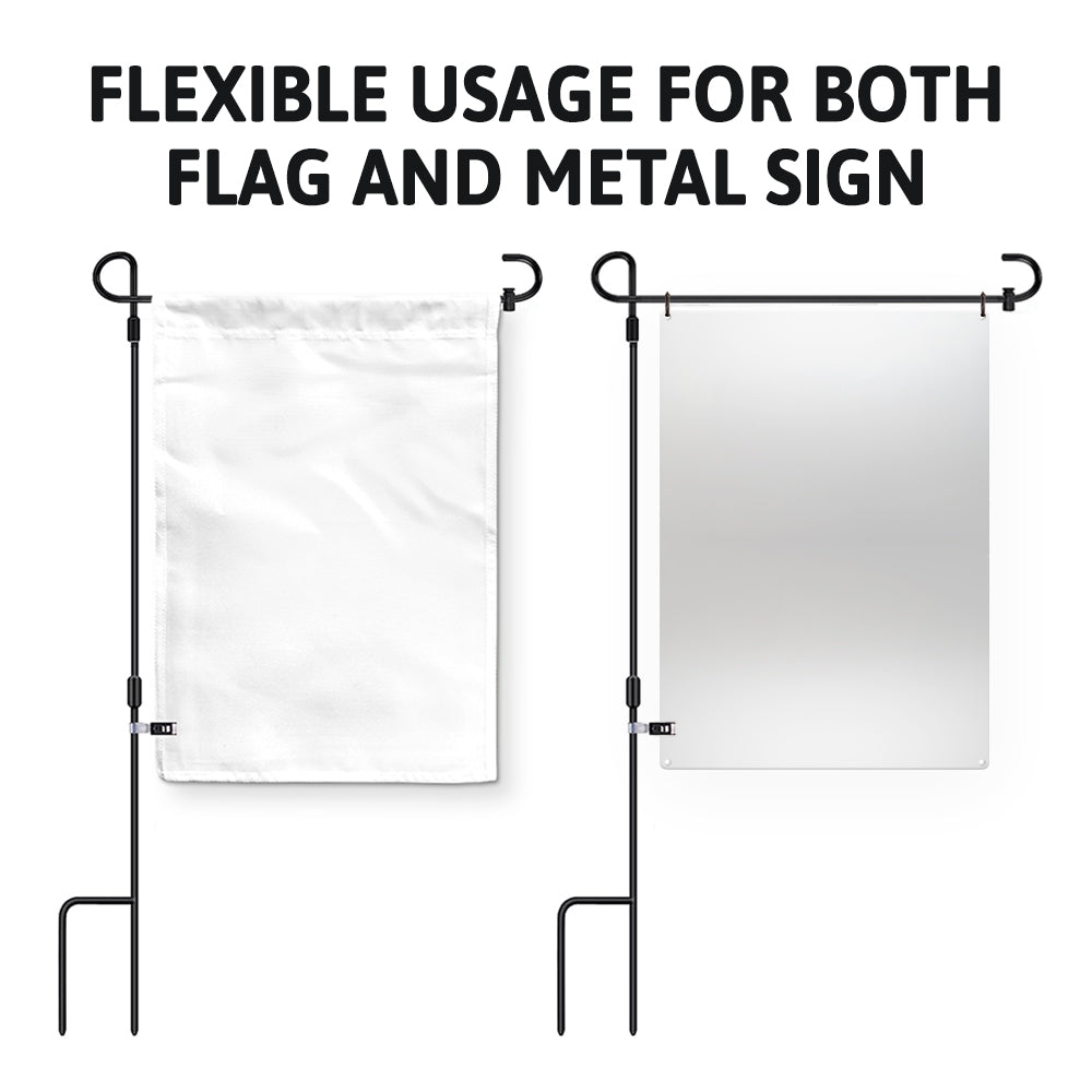 Support de jardin avec butées et clips, mât de drapeau de jardin résistant aux intempéries, support de panneau en métal extérieur, support pour drapeau de jardin extérieur, panneau en métal vertical