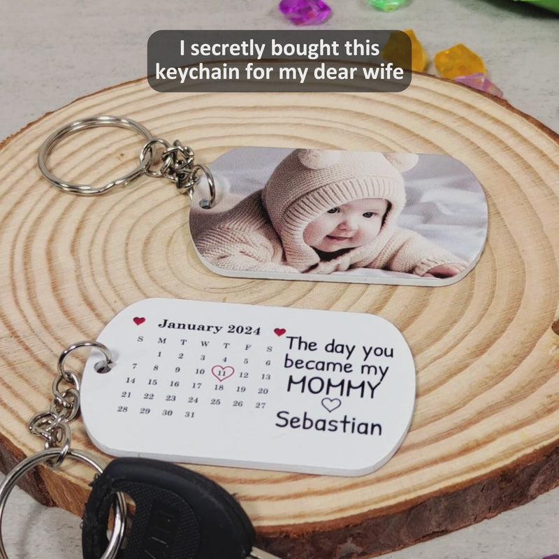 Calendar Custom Photo The Day You Became My Mommy - Gift For Mother, Father - Personalized Aluminum Keychain