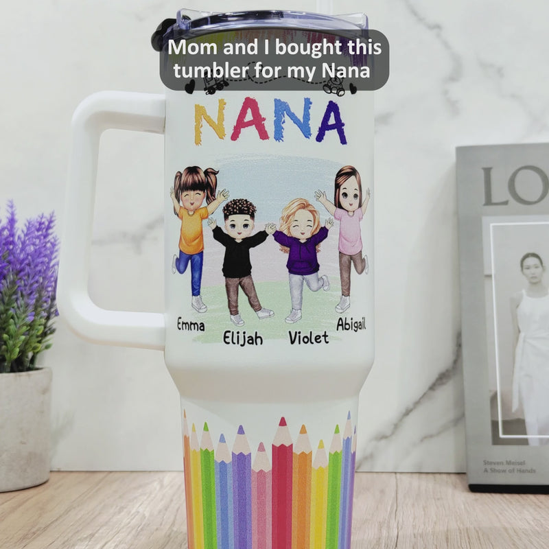Nana Papa Mommy Daddy - Birthday, Loving Gift For Mother, Father, Grandma, Grandpa - Personalized 40oz Tumbler With Straw