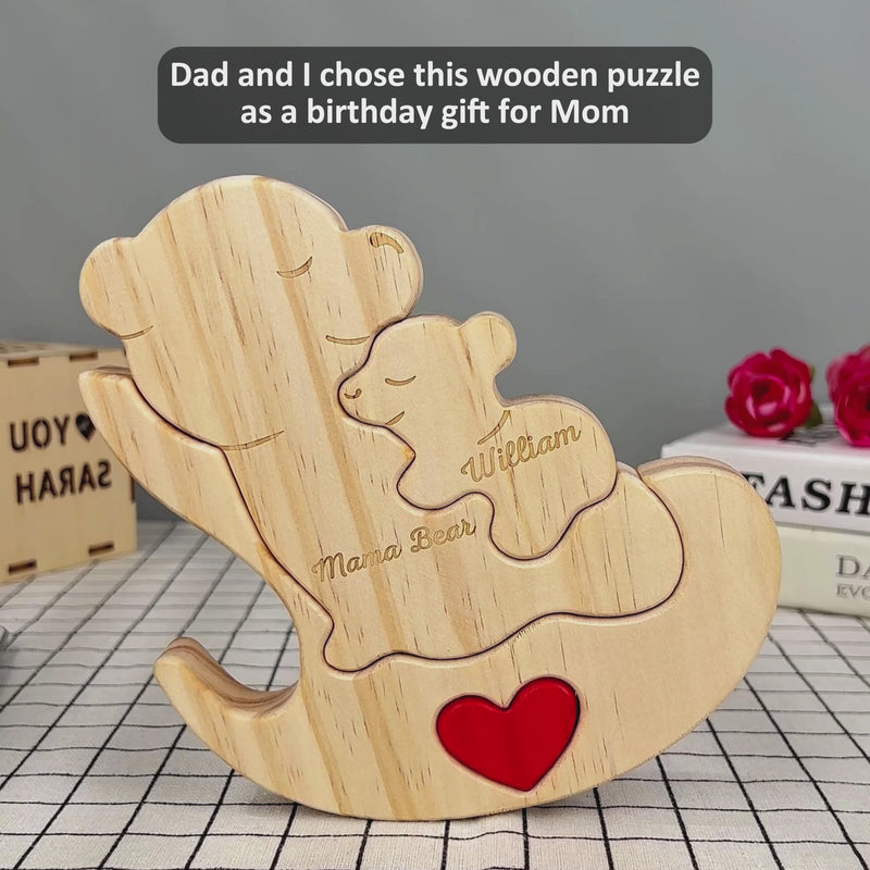 Mama Bear - Gift For Mothers & Grandmas - Personalized Custom Shaped Wooden Puzzle