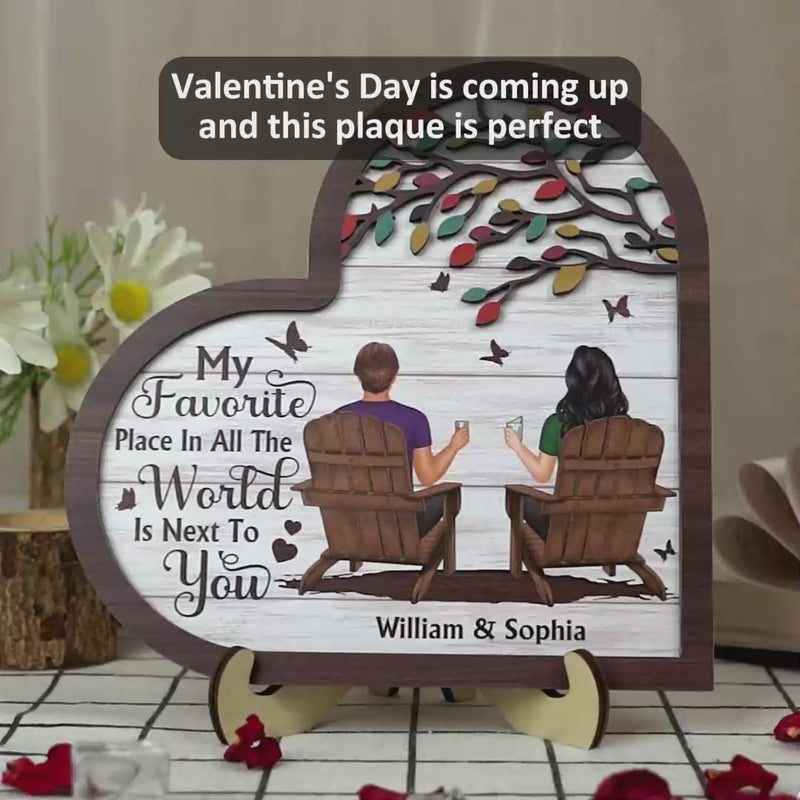 My Favourite Place In All The World - Gift For Couples - Personalized 2-Layered Wooden Plaque With Stand