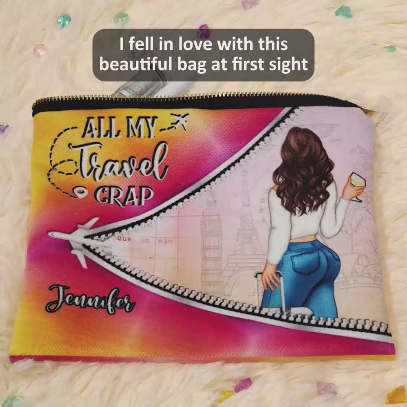 Toutes mes conneries de voyage - Cadeau amusant pour les amoureux du voyage, les voyageurs et les femmes - Trousse de maquillage personnalisée