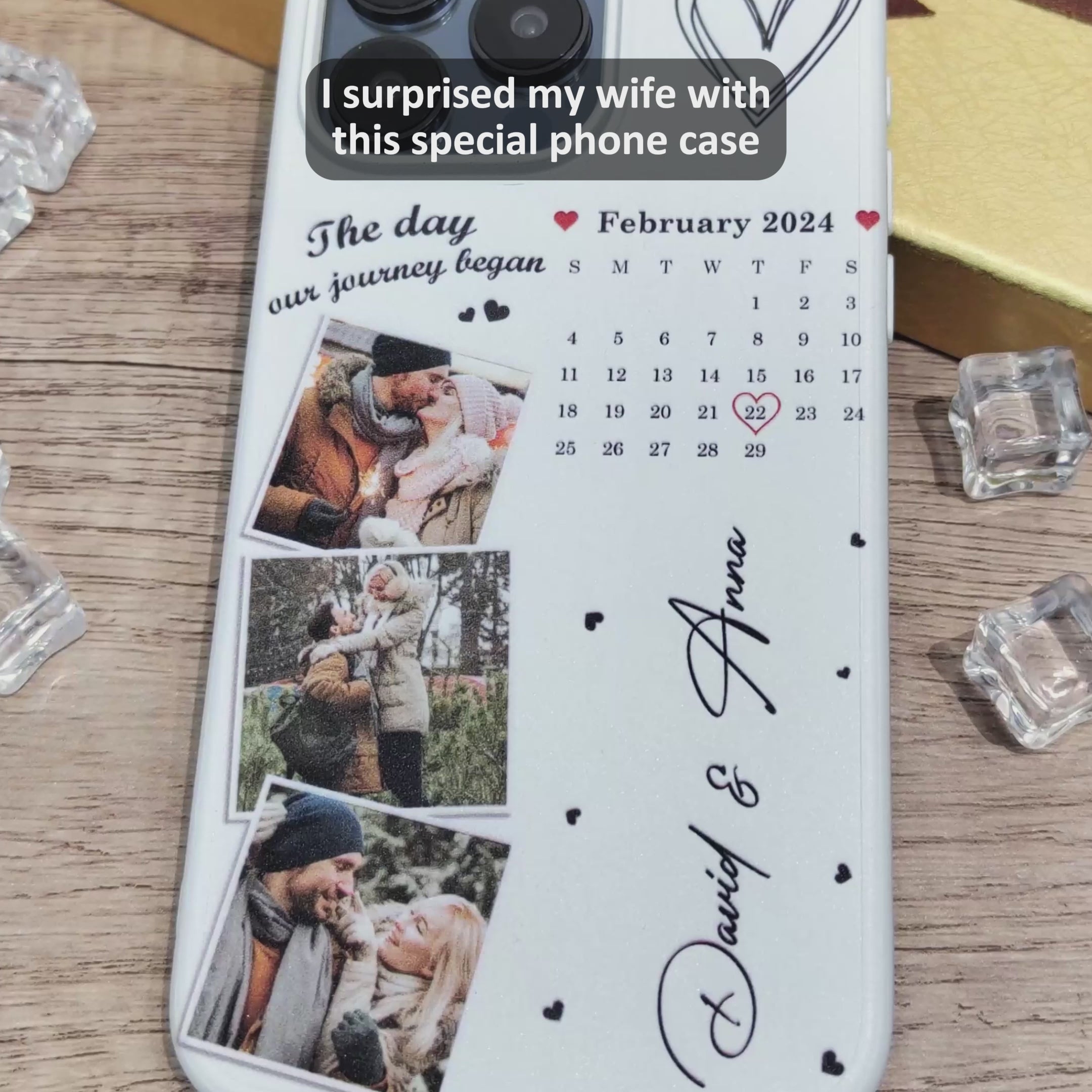 Calendrier photo personnalisé « Le jour où notre voyage a commencé » – Cadeau pour couples – Coque de téléphone transparente personnalisée