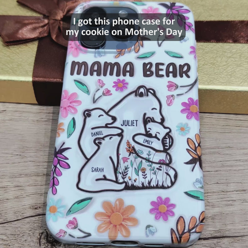 Mama Bear Floral Style - Birthday, Loving Gift For Mom, Mother, Grandma, Grandmother - 3D Inflated Effect Printed, Personalized Clear Phone Case