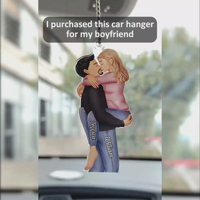 Couple s'embrassant - Cadeau d'anniversaire pour couples - Cintre de voiture en acrylique personnalisé