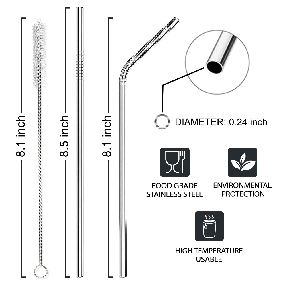 Reusable Metal Stainless Steel Straws – Drinking Curved & Straight