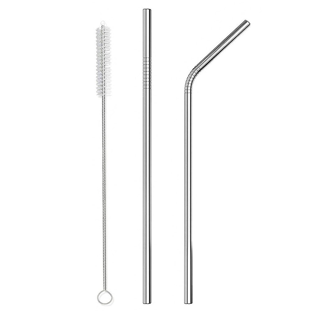 Combo 2 Straws and 1 Cleaner Brush - Reusable Drinking Straws - Straight and Curved Straws with Cleaner Brush Set - Stainless Steel Metal Straw For 20 Ounce Tumbler, 30 Ounce Tumbler, Mugs, Cups