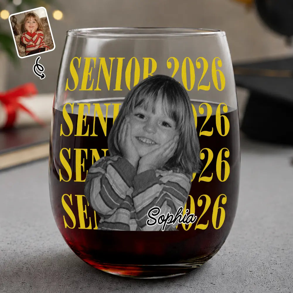 Custom Photo Senior Vintage Portrait - Personalized Stemless Wine Glass